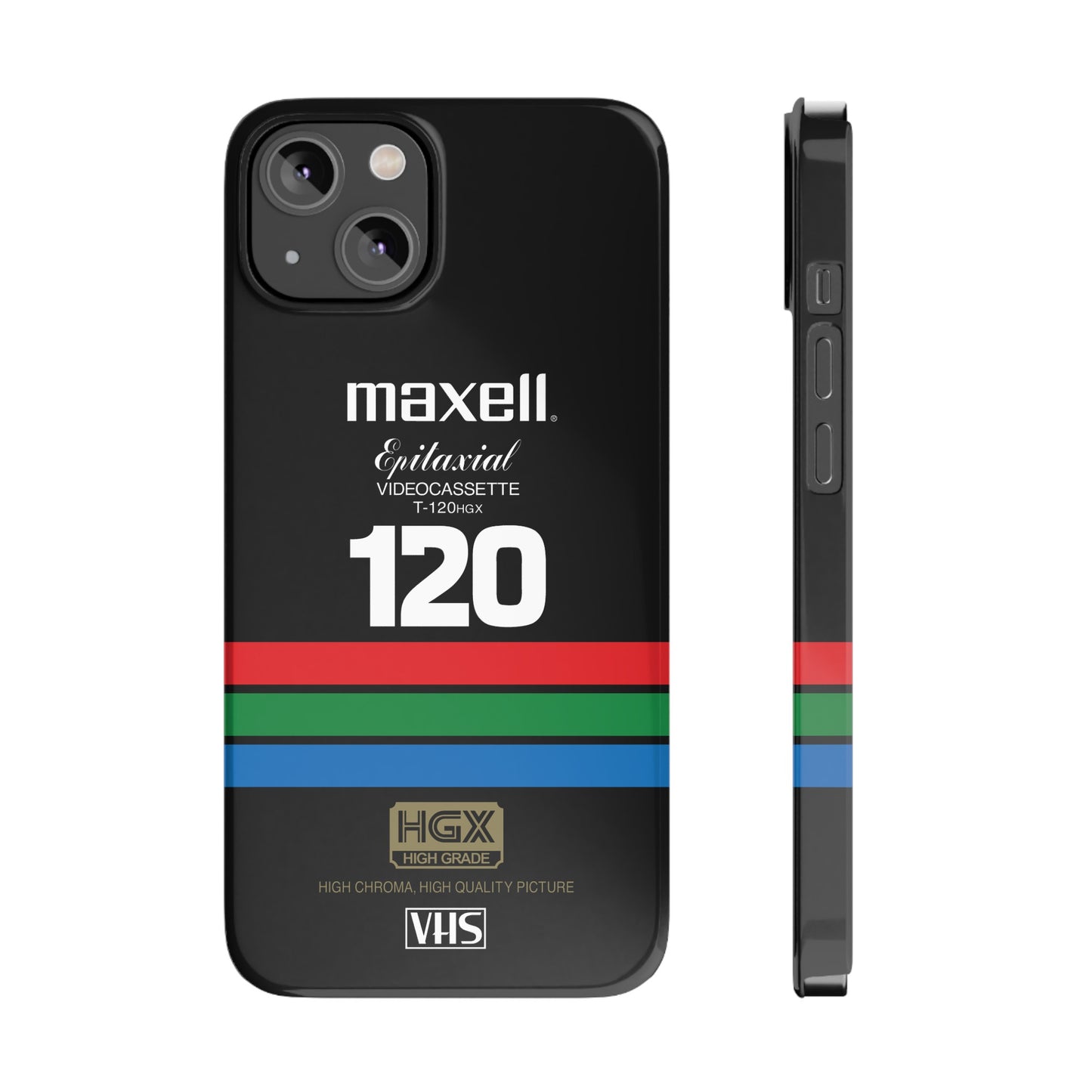 VHS Visions - retro Maxell Epitaxial T-120HGX VHS tape inspired slim iPhone cases