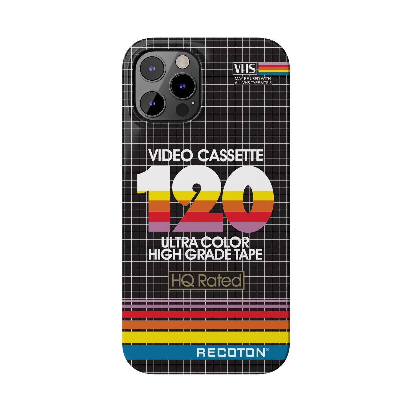 VHS Visions - retro RECOTON Ultra Color High Grade HQ 120 VHS tape inspired slim iPhone cases