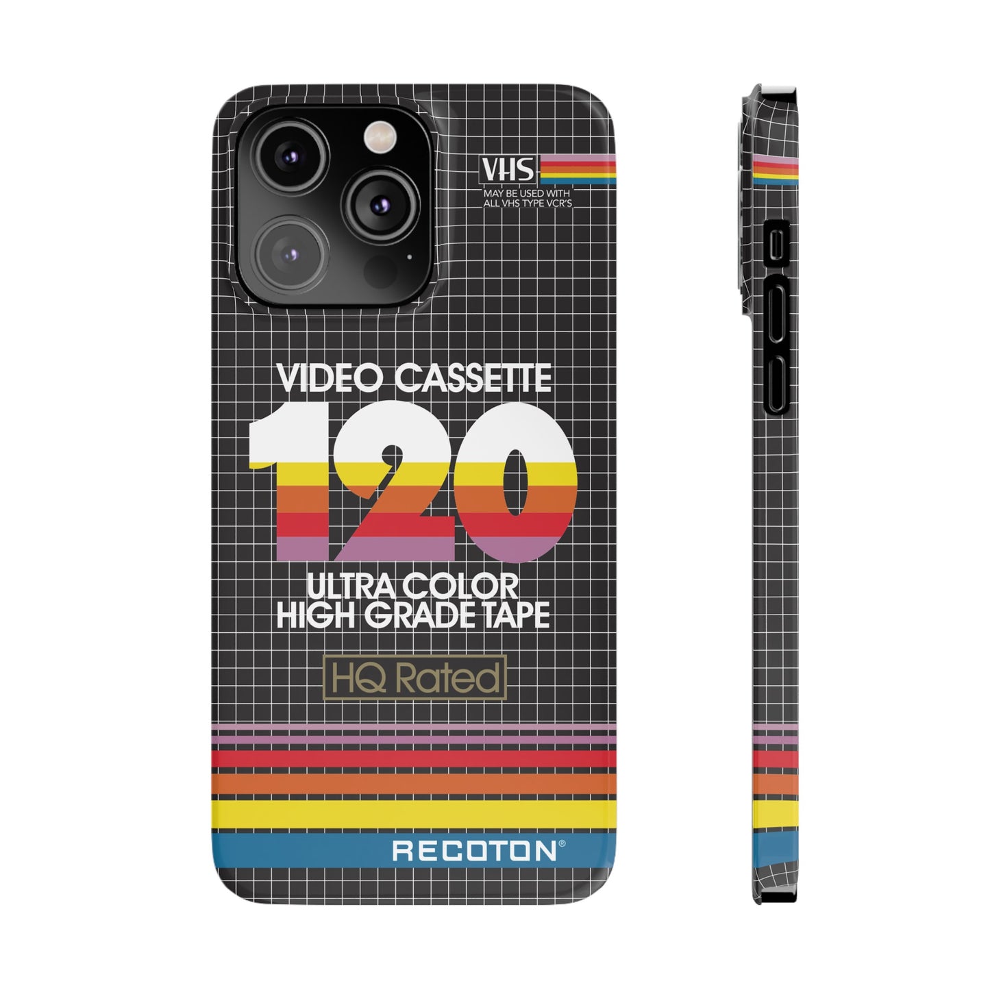 VHS Visions - retro RECOTON Ultra Color High Grade HQ 120 VHS tape inspired slim iPhone cases
