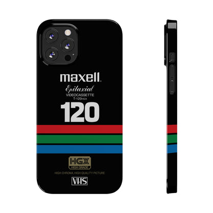 VHS Visions - retro Maxell Epitaxial T-120HGX VHS tape inspired slim iPhone cases