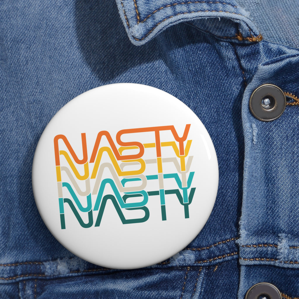 NASTY offset vintage NASA logo inspired pin buttons - Rerun Designs