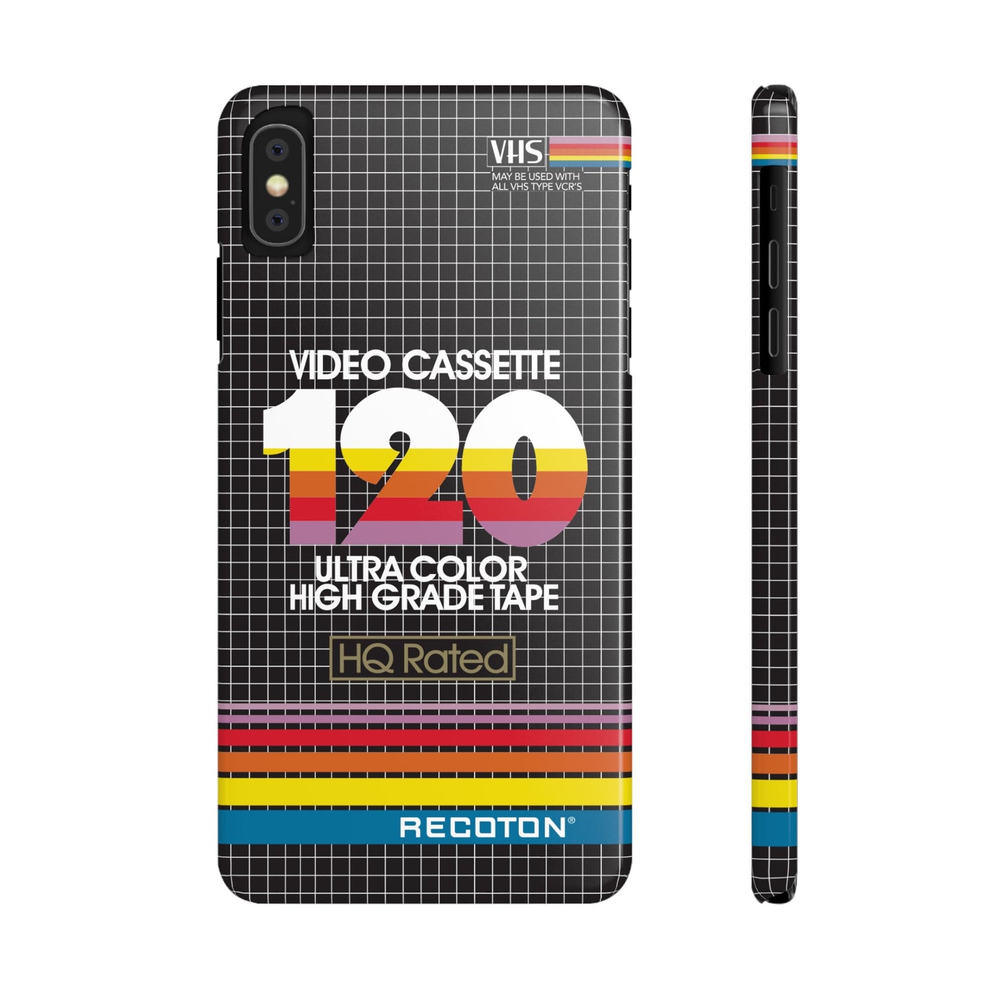 VHS Visions - retro RECOTON Ultra Color High Grade HQ 120 VHS tape inspired slim iPhone cases