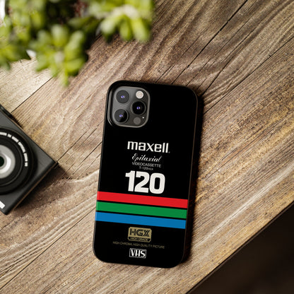 VHS Visions - retro Maxell Epitaxial T-120HGX VHS tape inspired slim iPhone cases