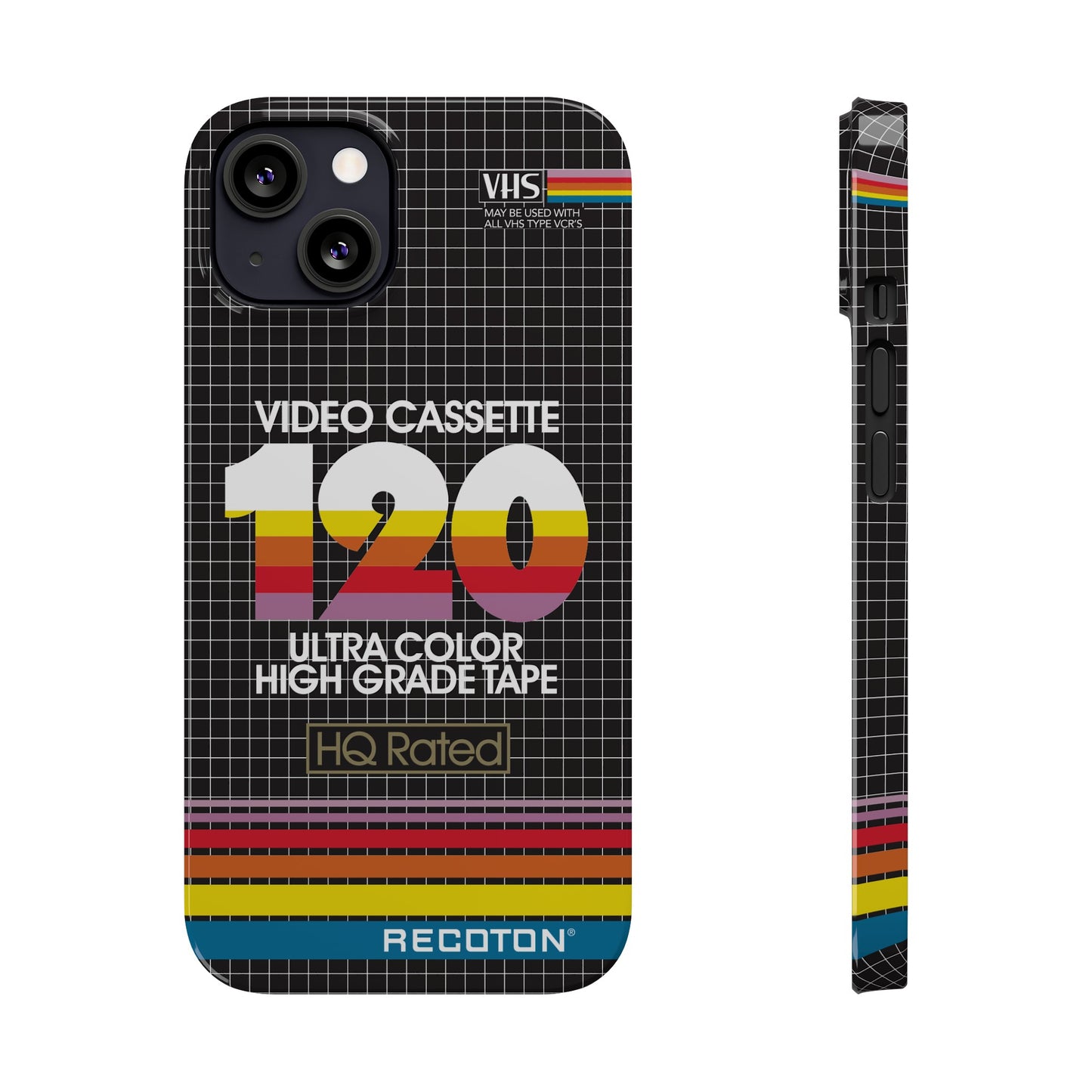 VHS Visions - retro RECOTON Ultra Color High Grade HQ 120 VHS tape inspired slim iPhone cases