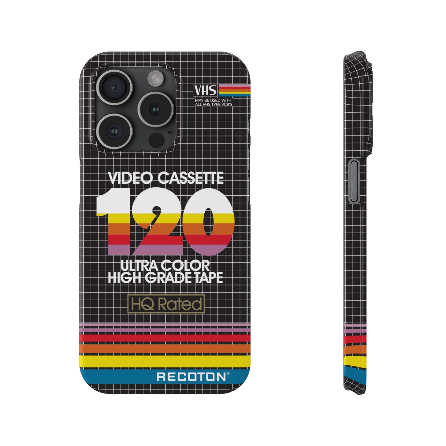 VHS Visions - retro RECOTON Ultra Color High Grade HQ 120 VHS tape inspired slim iPhone cases