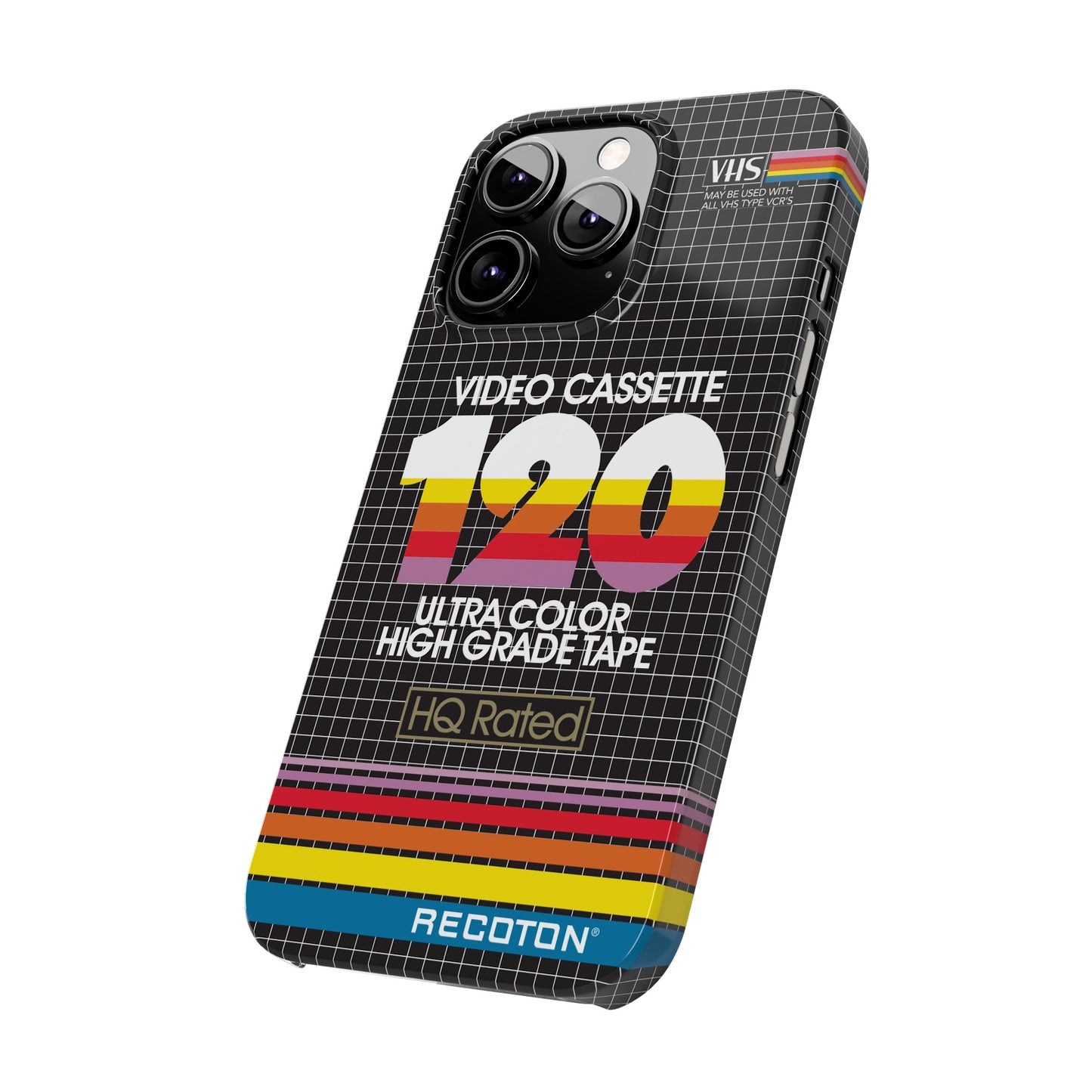 VHS Visions - retro RECOTON Ultra Color High Grade HQ 120 VHS tape inspired slim iPhone cases