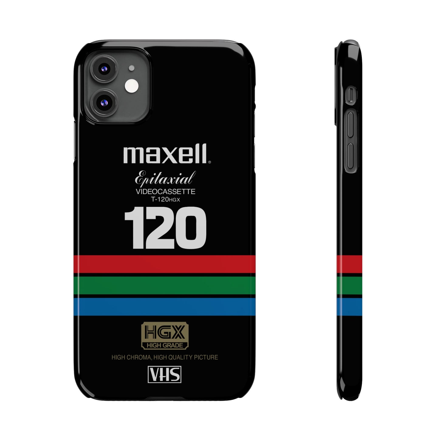 VHS Visions - retro Maxell Epitaxial T-120HGX VHS tape inspired slim iPhone cases