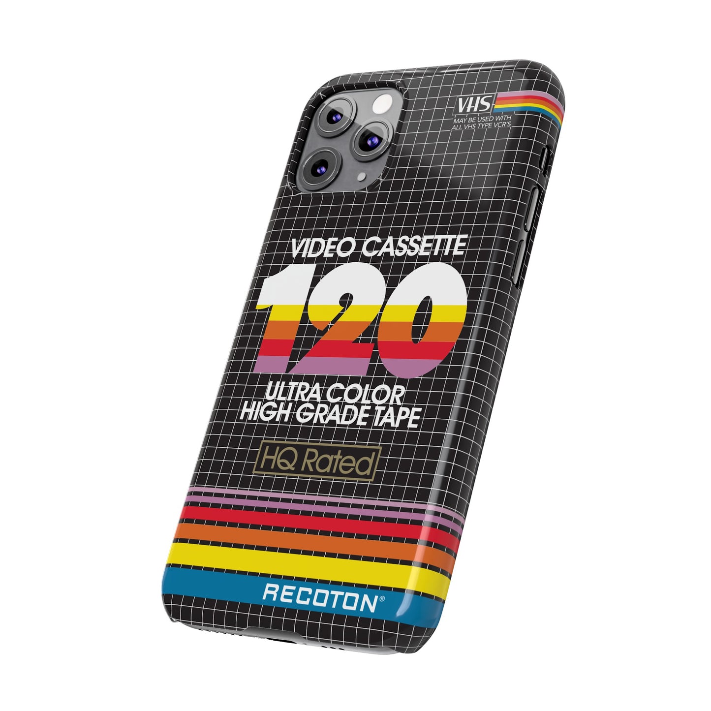 VHS Visions - retro RECOTON Ultra Color High Grade HQ 120 VHS tape inspired slim iPhone cases
