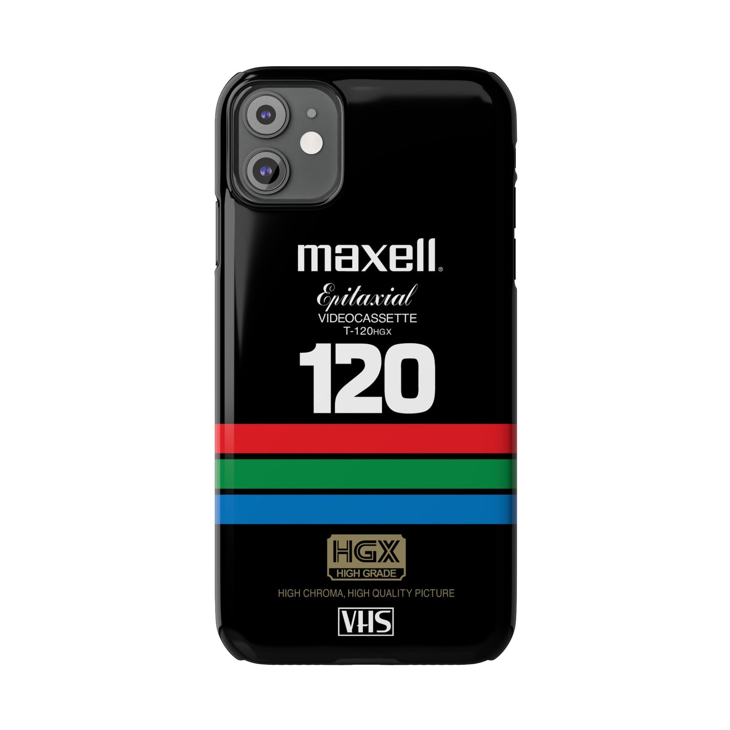 VHS Visions - retro Maxell Epitaxial T-120HGX VHS tape inspired slim iPhone cases