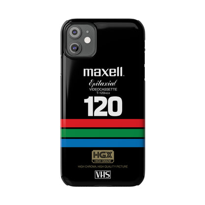 VHS Visions - retro Maxell Epitaxial T-120HGX VHS tape inspired slim iPhone cases