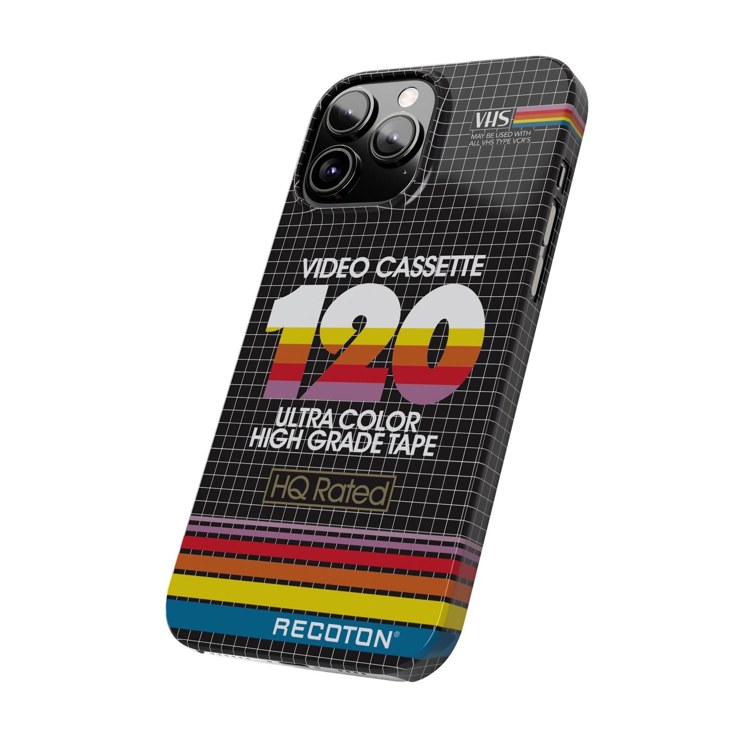 VHS Visions - retro RECOTON Ultra Color High Grade HQ 120 VHS tape inspired slim iPhone cases