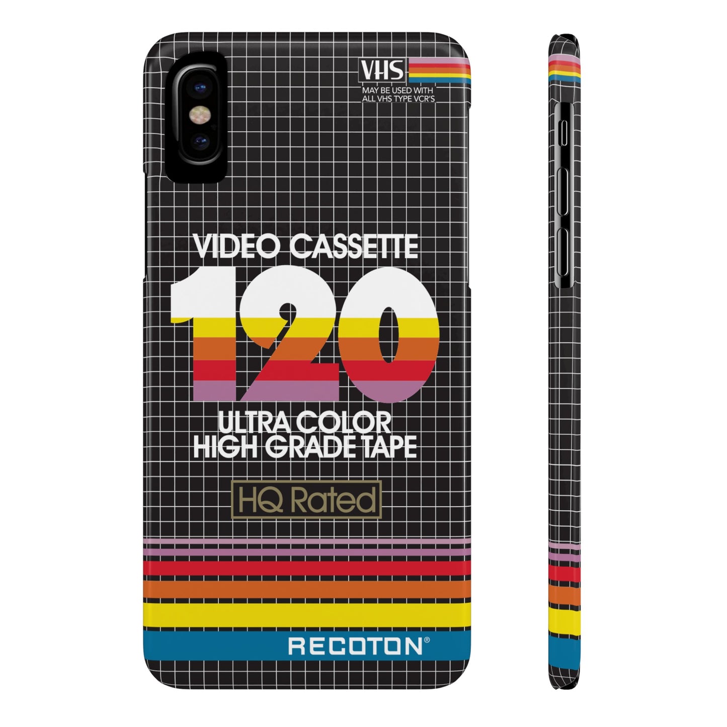 VHS Visions - retro RECOTON Ultra Color High Grade HQ 120 VHS tape inspired slim iPhone cases