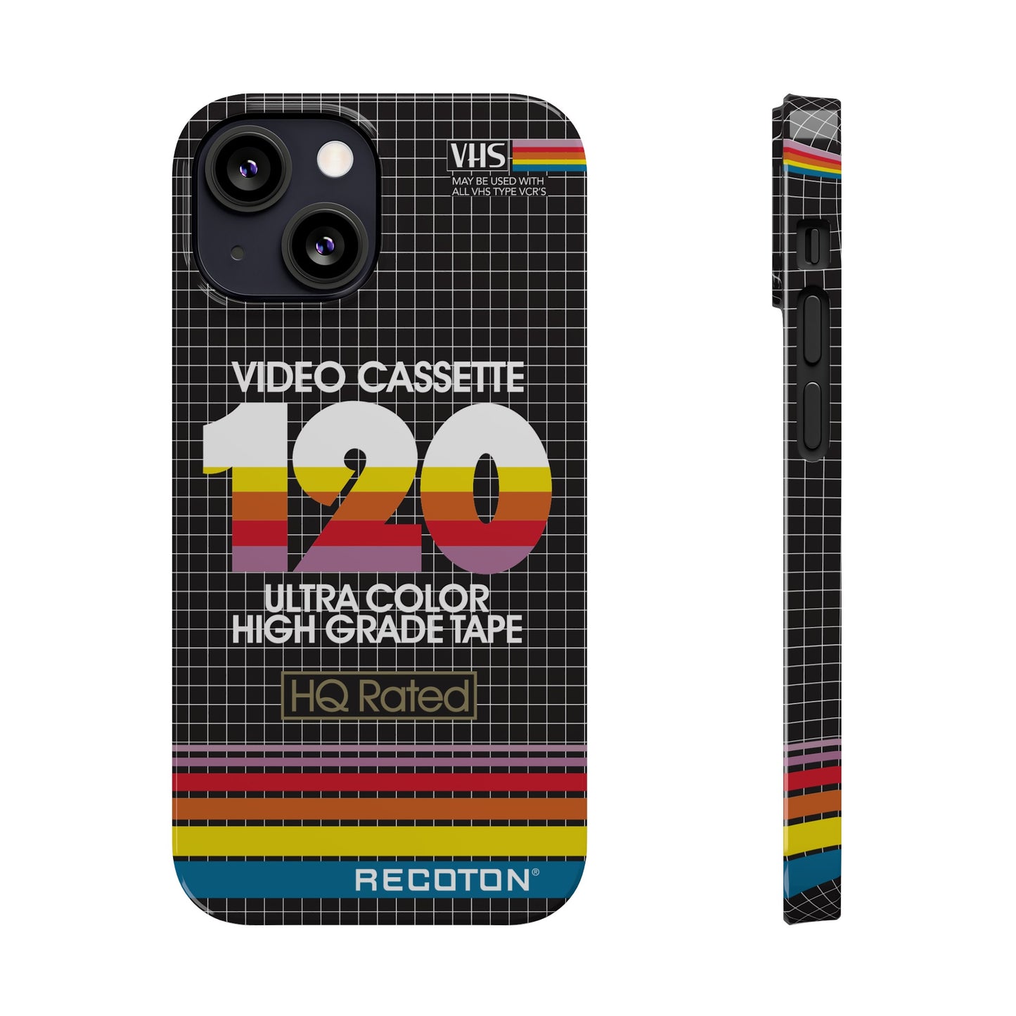 VHS Visions - retro RECOTON Ultra Color High Grade HQ 120 VHS tape inspired slim iPhone cases