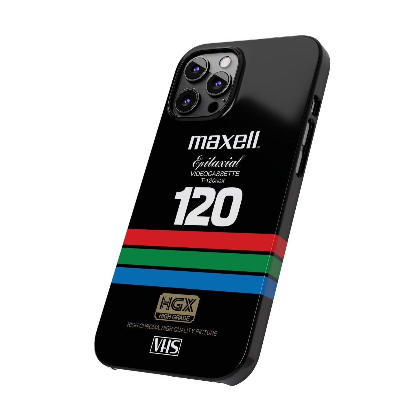 VHS Visions - retro Maxell Epitaxial T-120HGX VHS tape inspired slim iPhone cases