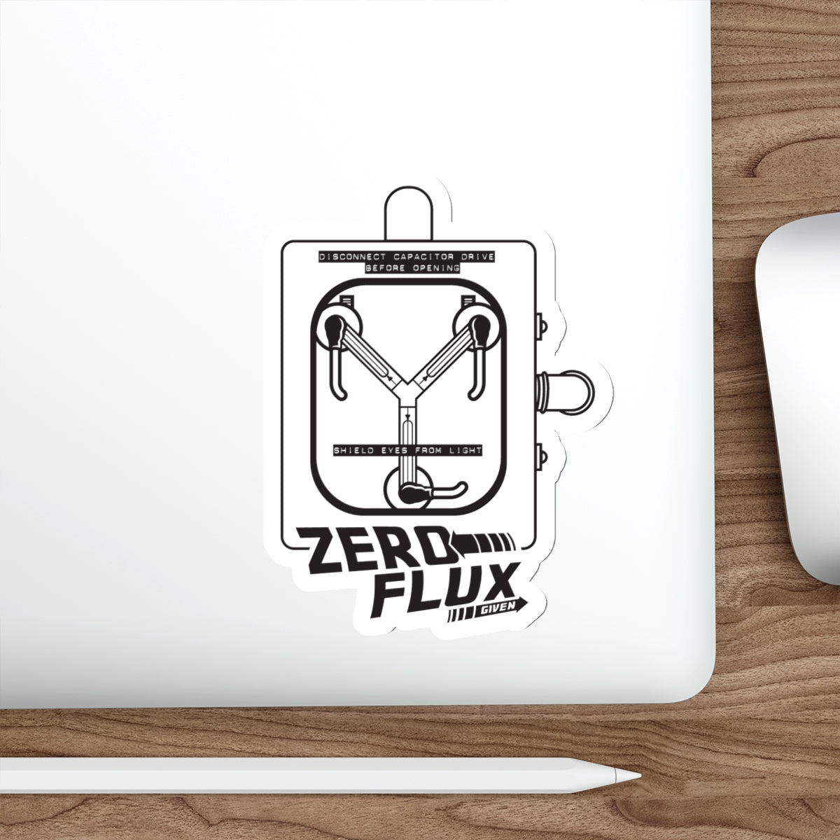 Back to the Future movie inspired "Zero Flux Given" flux capacitor die-cut vinyl sticker - Rerun Designs