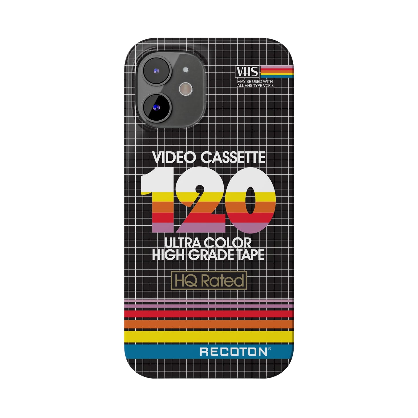 VHS Visions - retro RECOTON Ultra Color High Grade HQ 120 VHS tape inspired slim iPhone cases