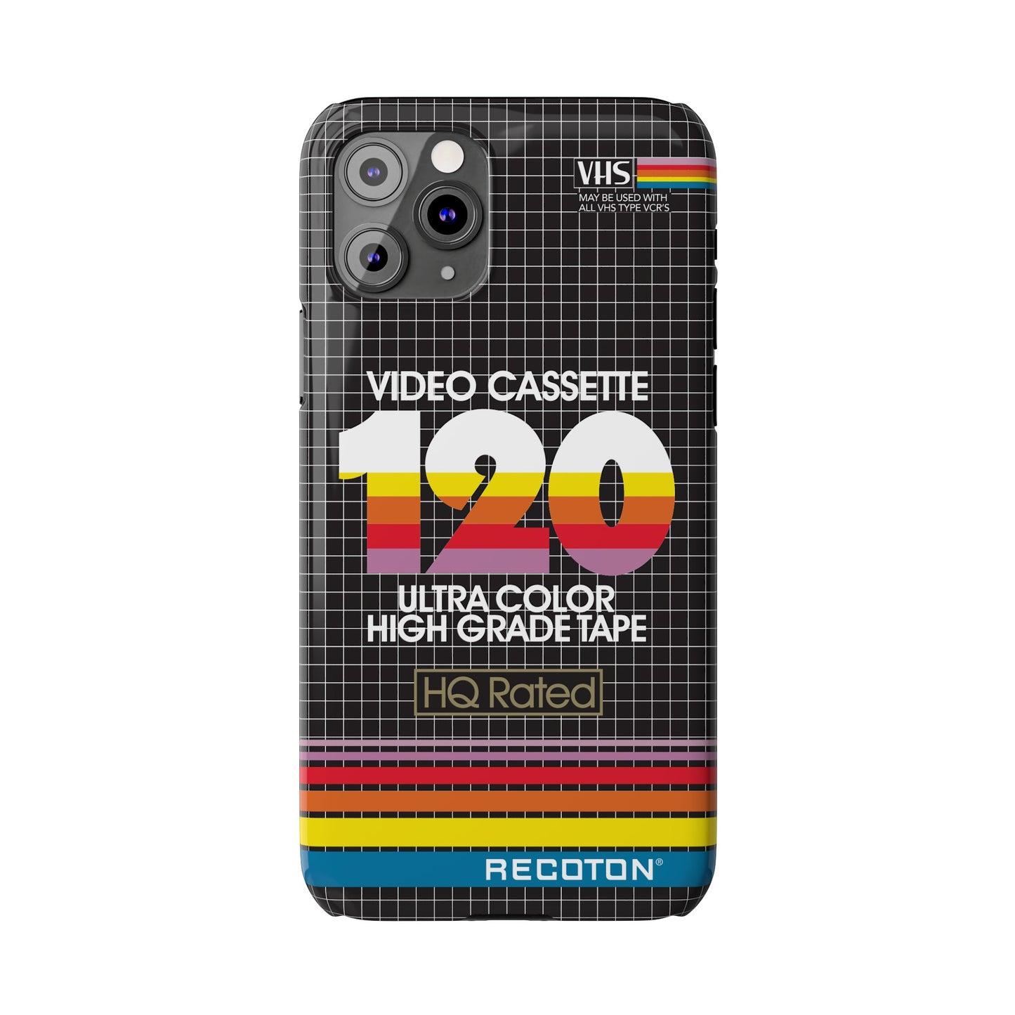 VHS Visions - retro RECOTON Ultra Color High Grade HQ 120 VHS tape inspired slim iPhone cases