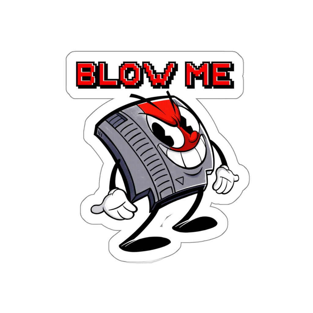 "Blow Me" classic NES video game cartridge inspired die-cut vinyl stickers - Rerun Designs