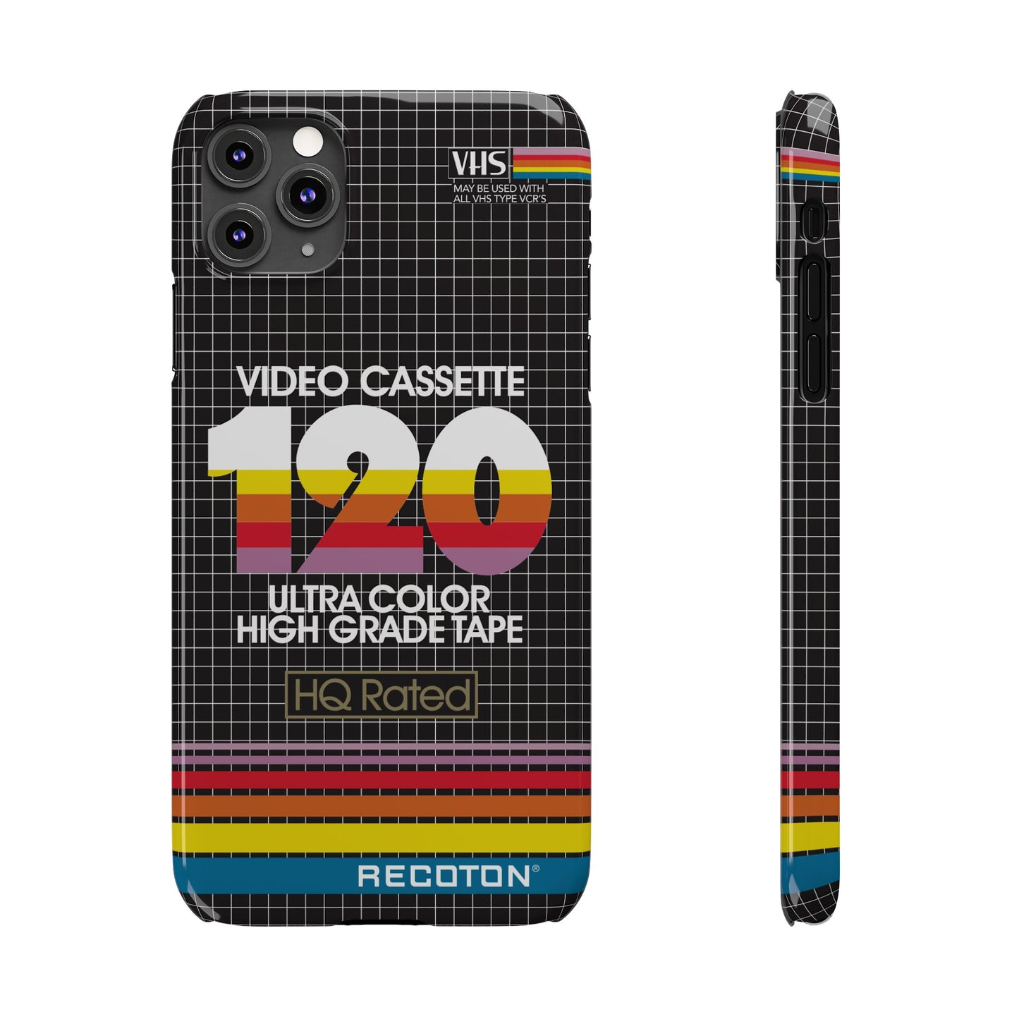 VHS Visions - retro RECOTON Ultra Color High Grade HQ 120 VHS tape inspired slim iPhone cases