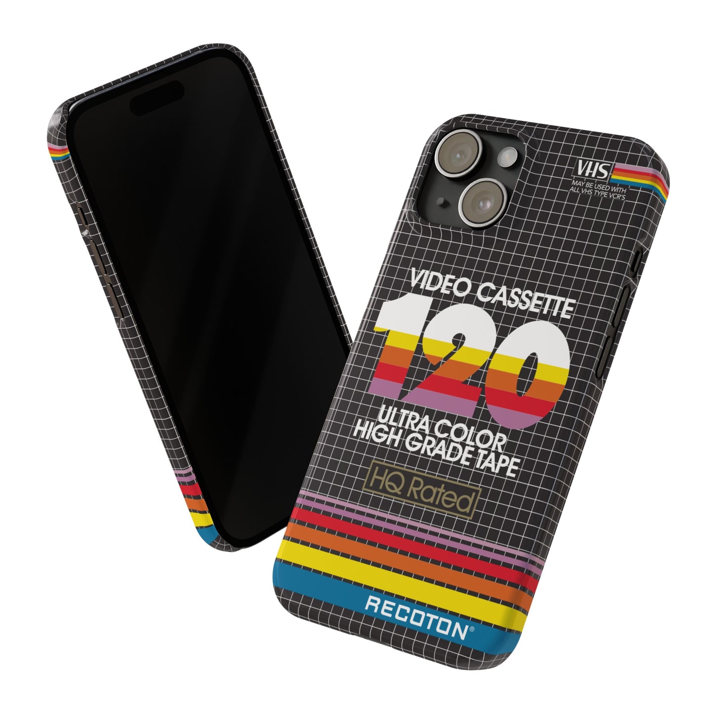VHS Visions - retro RECOTON Ultra Color High Grade HQ 120 VHS tape inspired slim iPhone cases