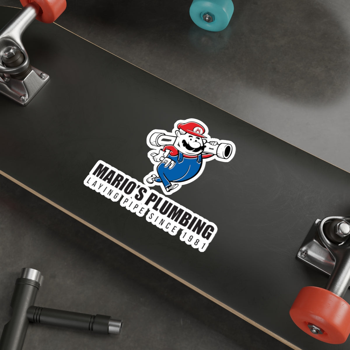 Marios Plumbing Laying Pipe Since 1981 - vinyl die cut sticker