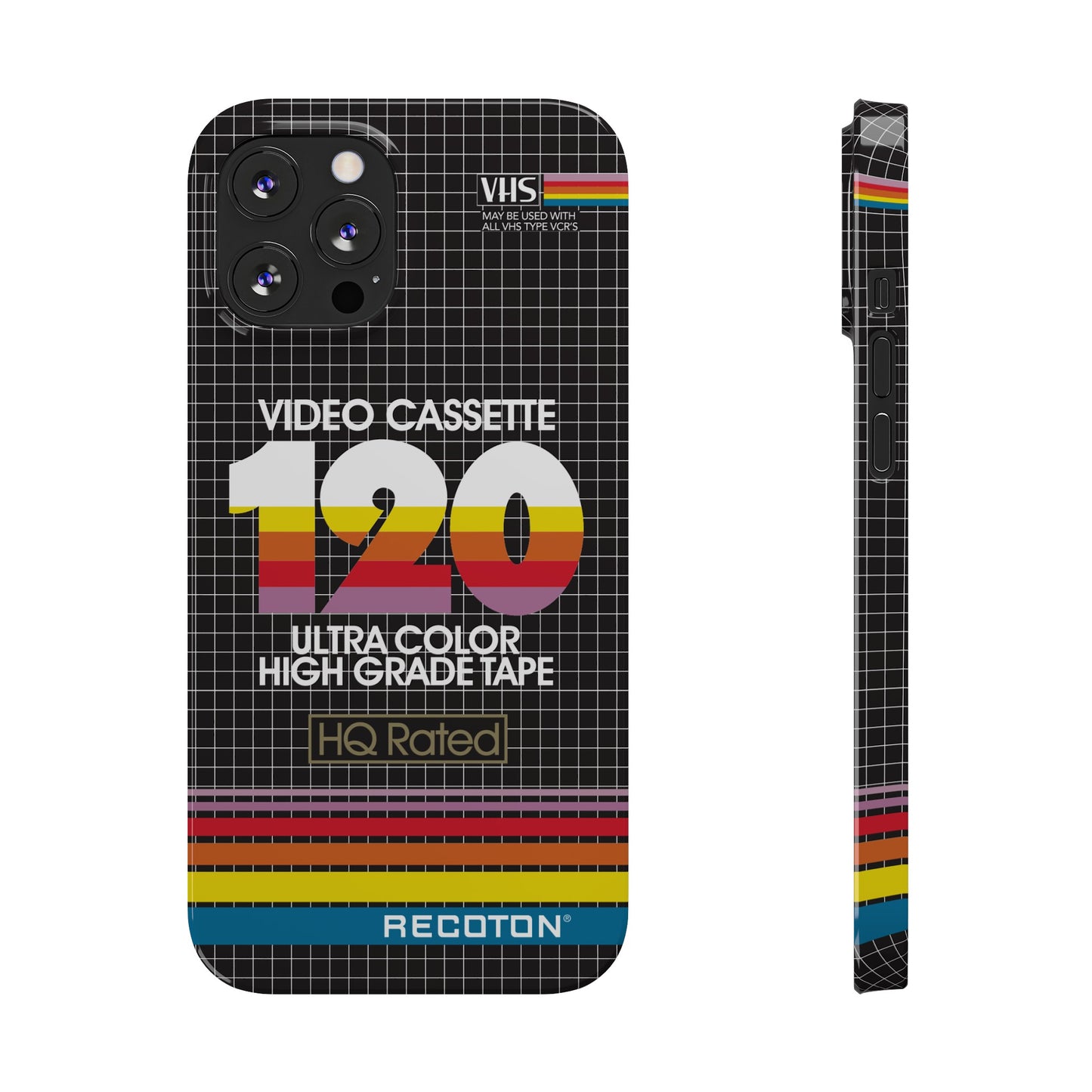 VHS Visions - retro RECOTON Ultra Color High Grade HQ 120 VHS tape inspired slim iPhone cases