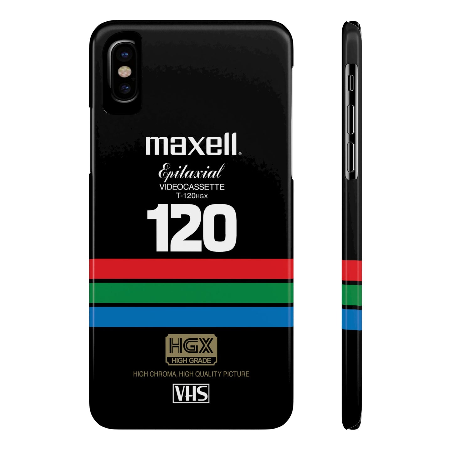 VHS Visions - retro Maxell Epitaxial T-120HGX VHS tape inspired slim iPhone cases