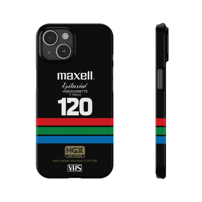 VHS Visions - retro Maxell Epitaxial T-120HGX VHS tape inspired slim iPhone cases