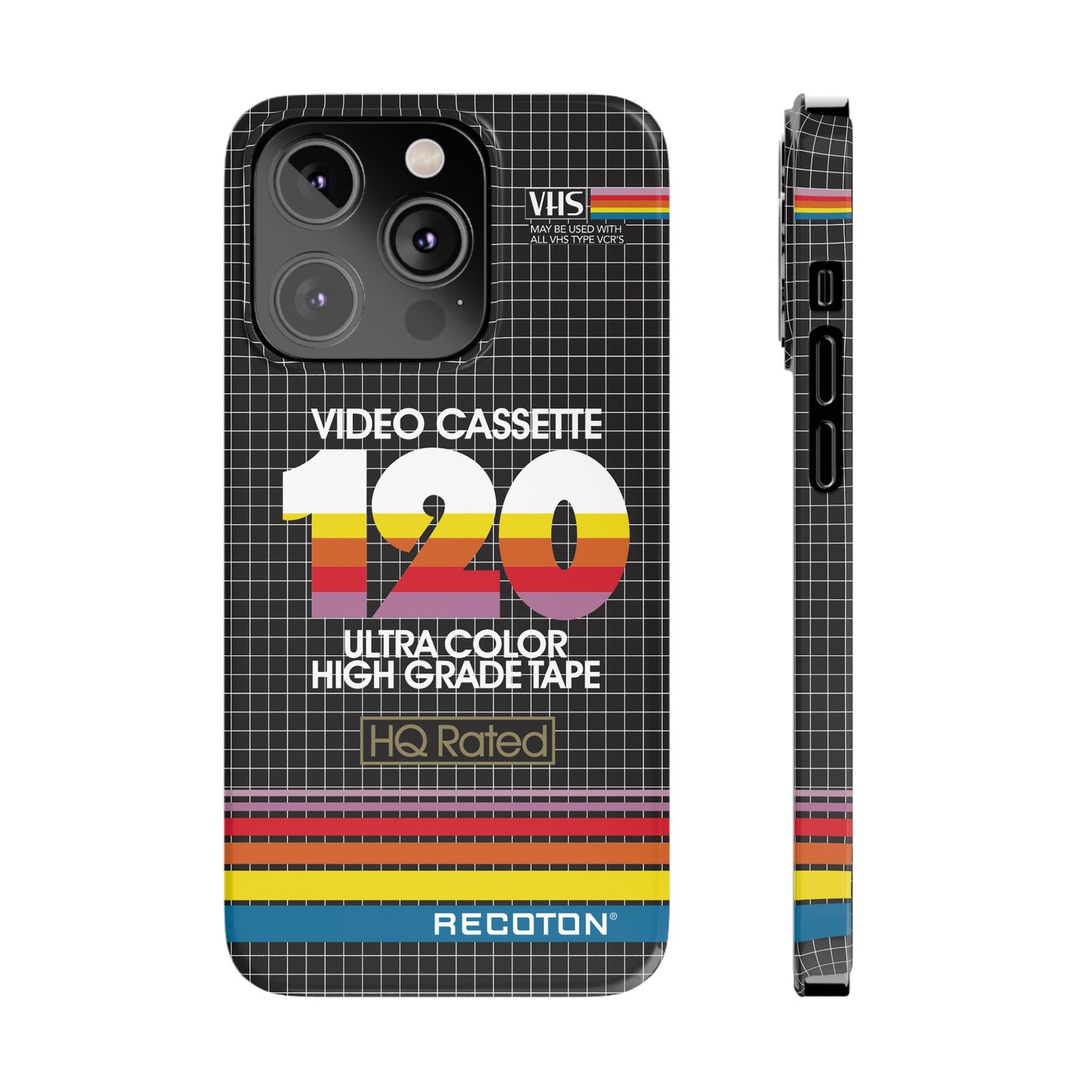 VHS Visions - retro RECOTON Ultra Color High Grade HQ 120 VHS tape inspired slim iPhone cases